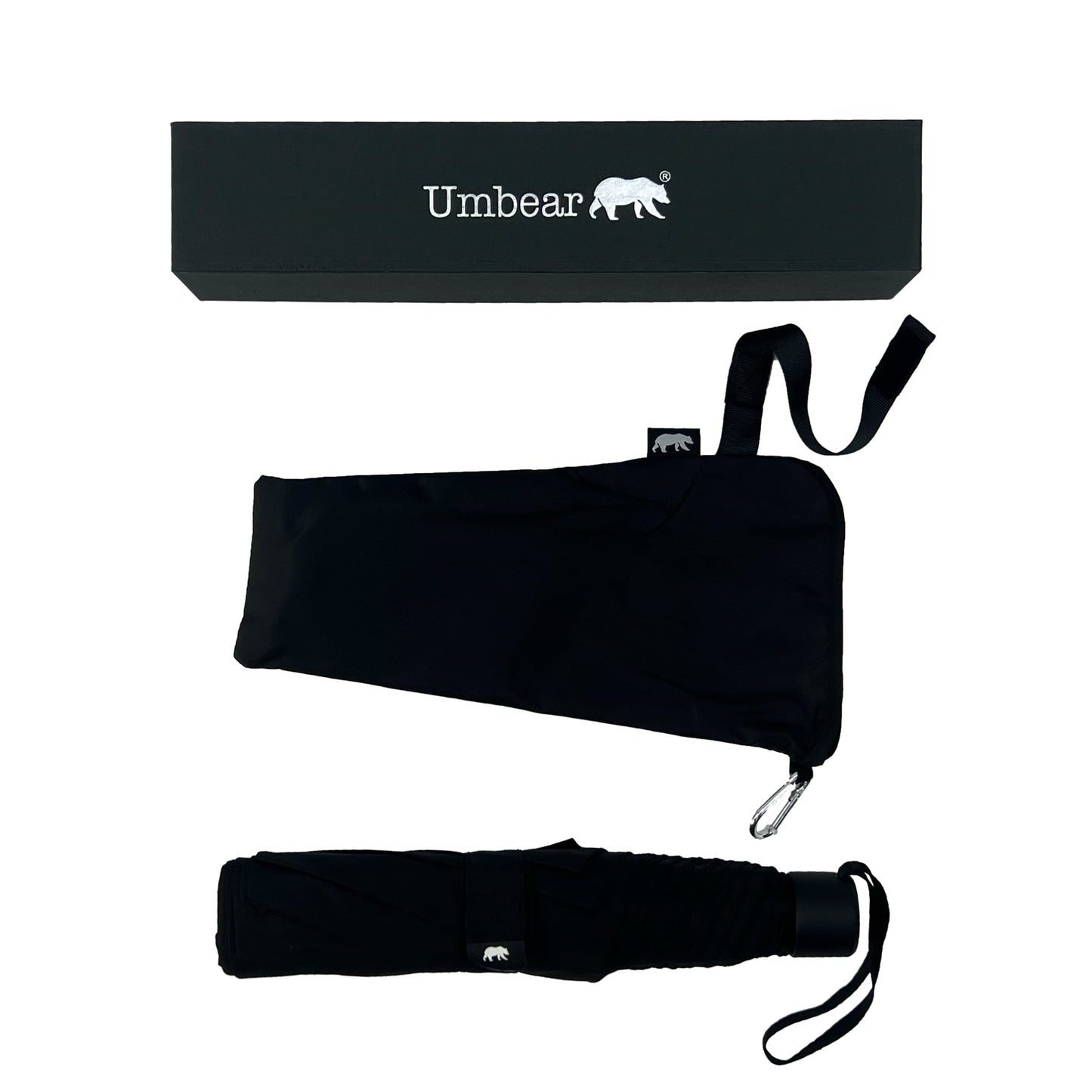 Umbear 黑色超輕手動50吋碳纖維傘骨防風超潑水縮骨遮雨傘傘套及收納盒