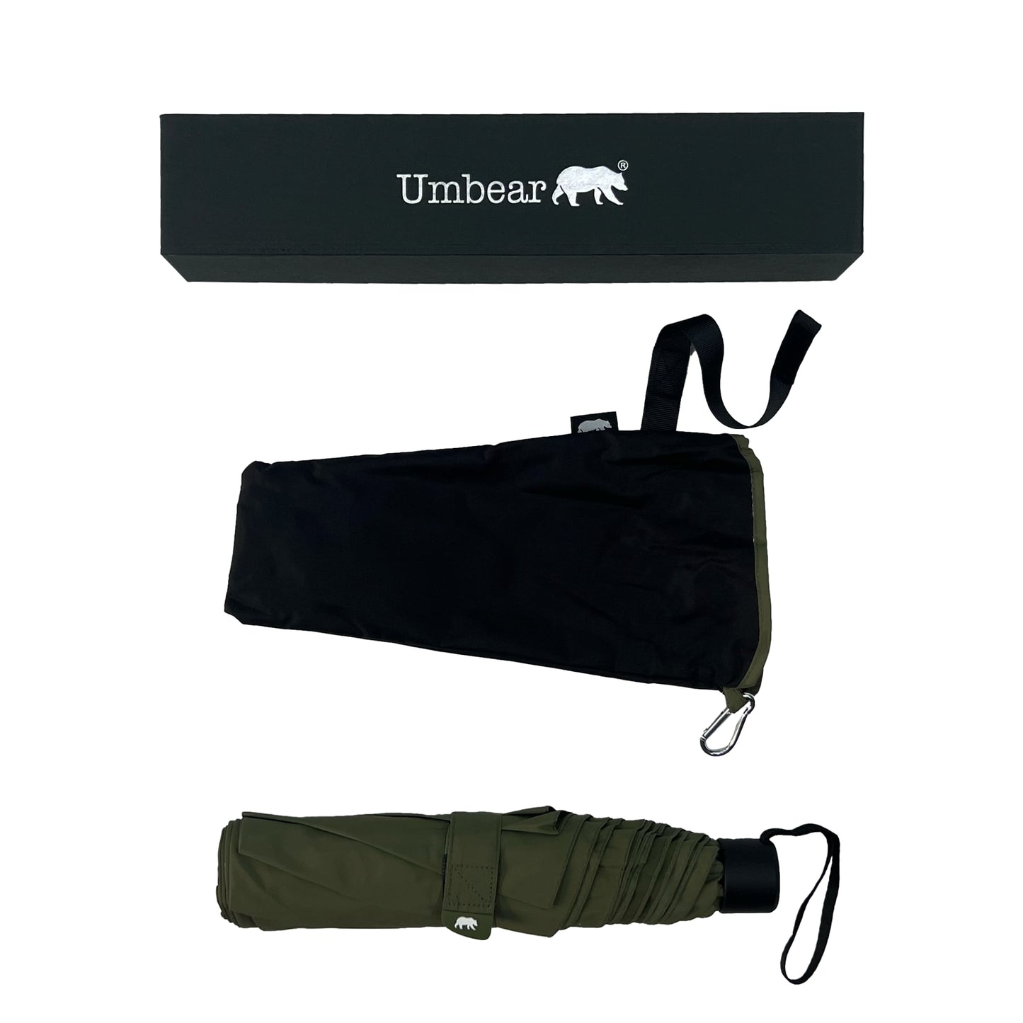 Umbear 綠色超輕手動50吋碳纖維傘骨防風超潑水縮骨遮雨傘傘套及收納盒