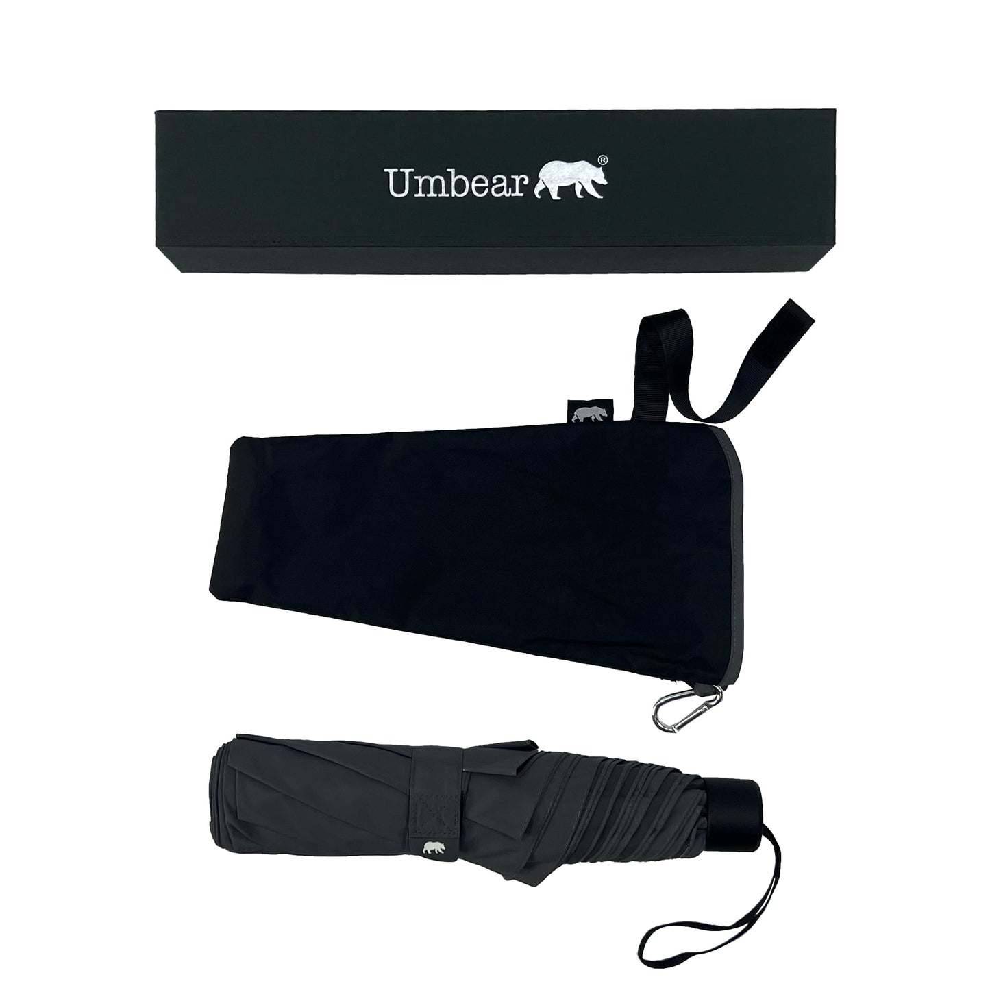 Umbear 灰色超輕手動50吋碳纖維傘骨防風超潑水縮骨遮雨傘雨傘傘套及收納盒