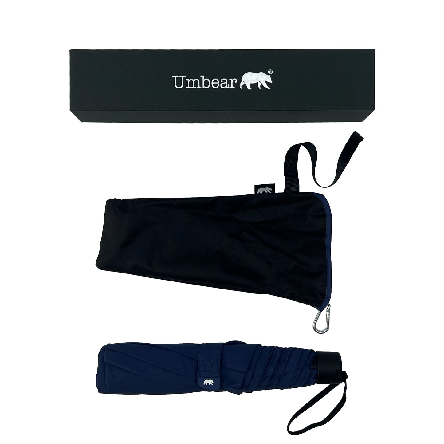 Umbear 藍色超輕手動50吋碳纖維傘骨防風超潑水縮骨遮雨傘傘套及收納盒