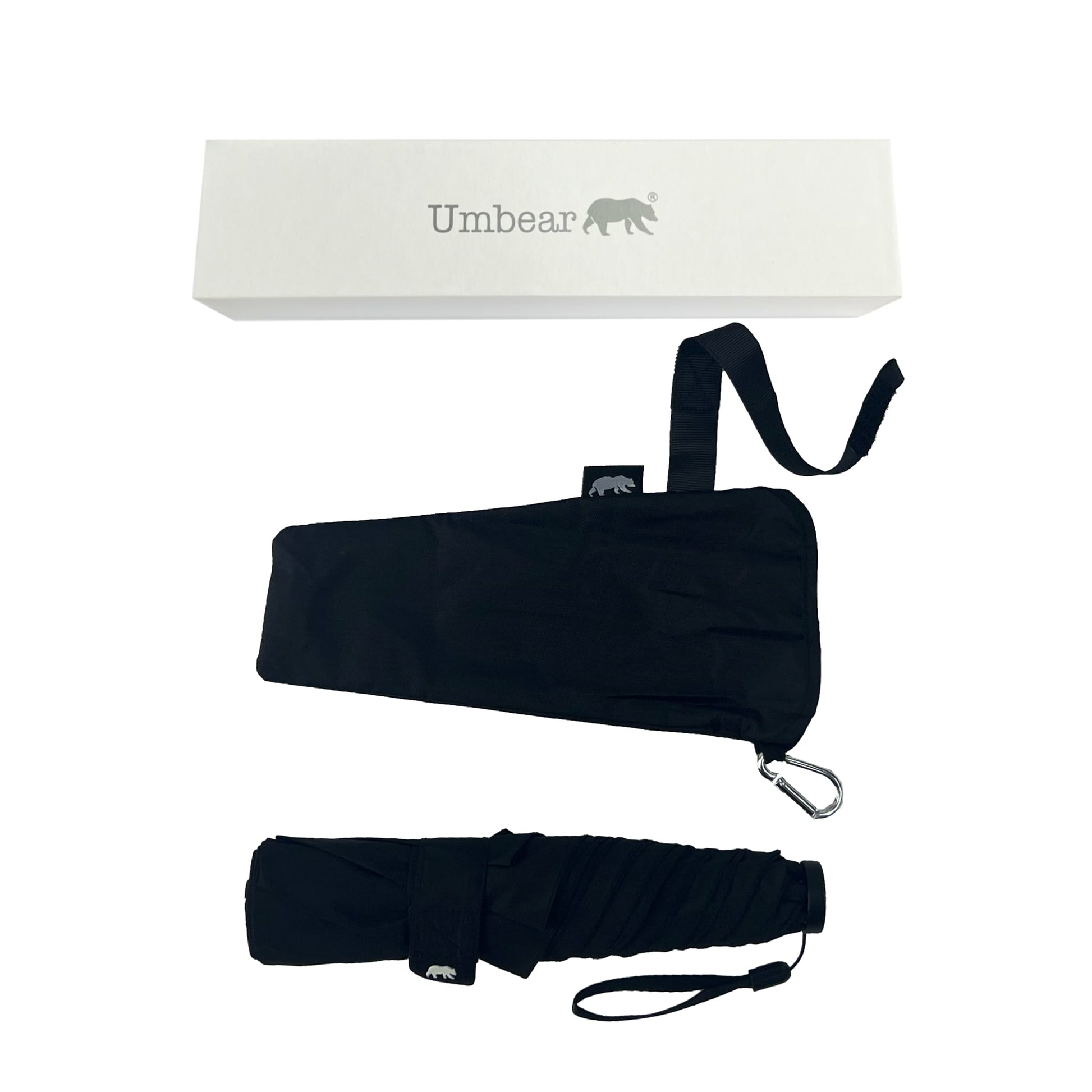 Umbear 黑色手動42寸超輕碳纖維傘骨防風超潑水縮骨遮雨傘傘套及收納盒