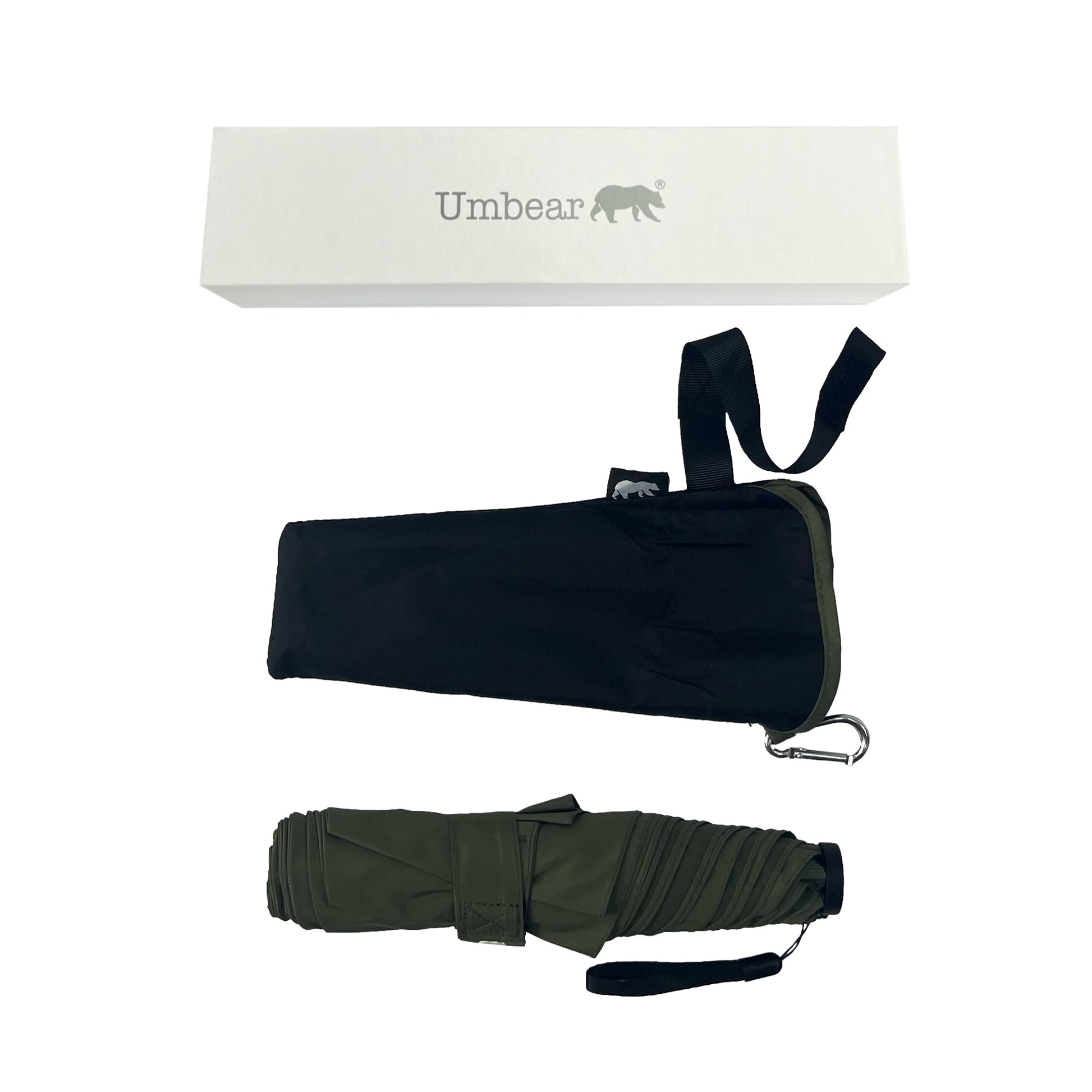 Umbear 綠色手動42寸超輕碳纖維傘骨防風超潑水縮骨遮雨傘傘套及收納盒