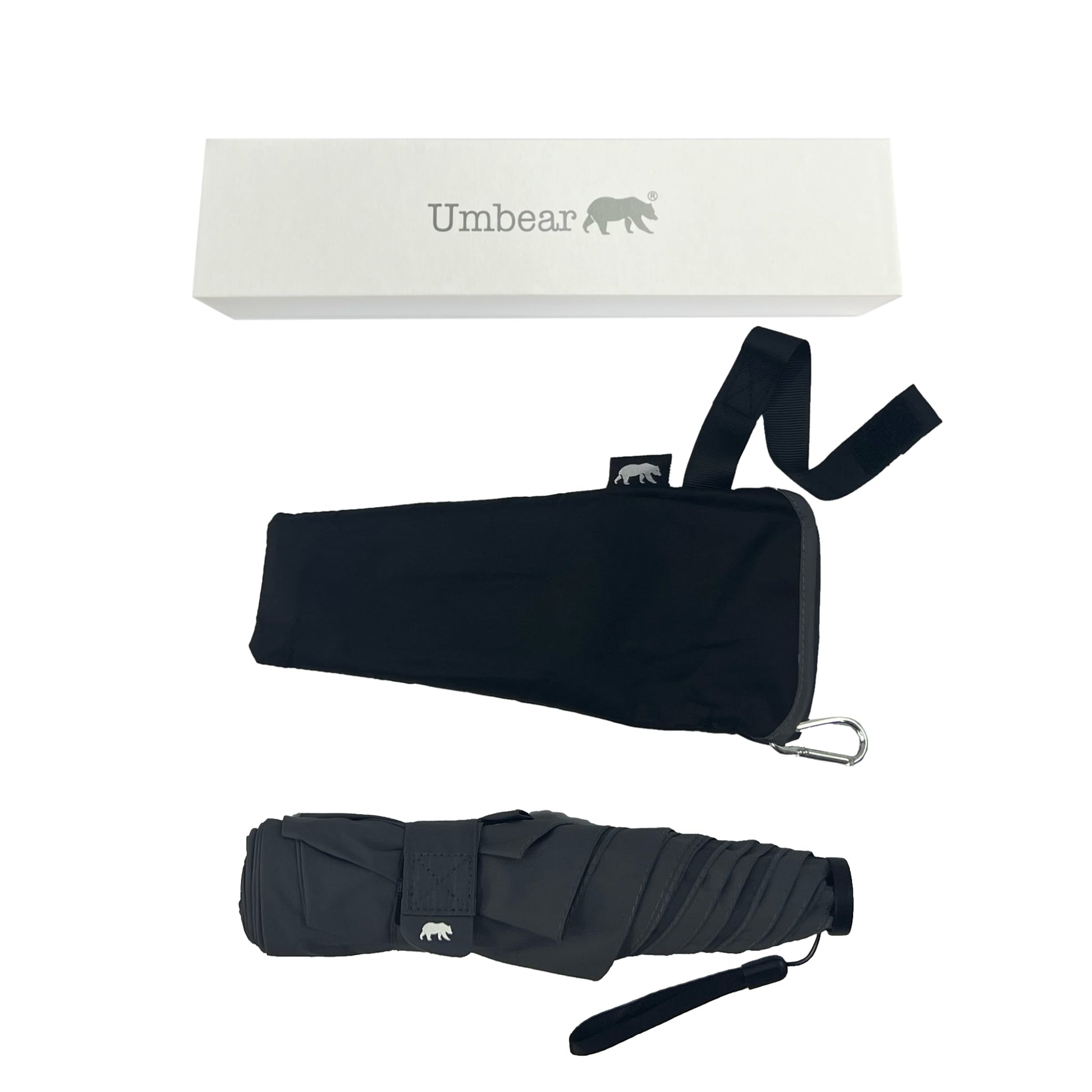 Umbear 灰色手動42寸超輕碳纖維傘骨防風超潑水縮骨遮雨傘傘套及收納盒