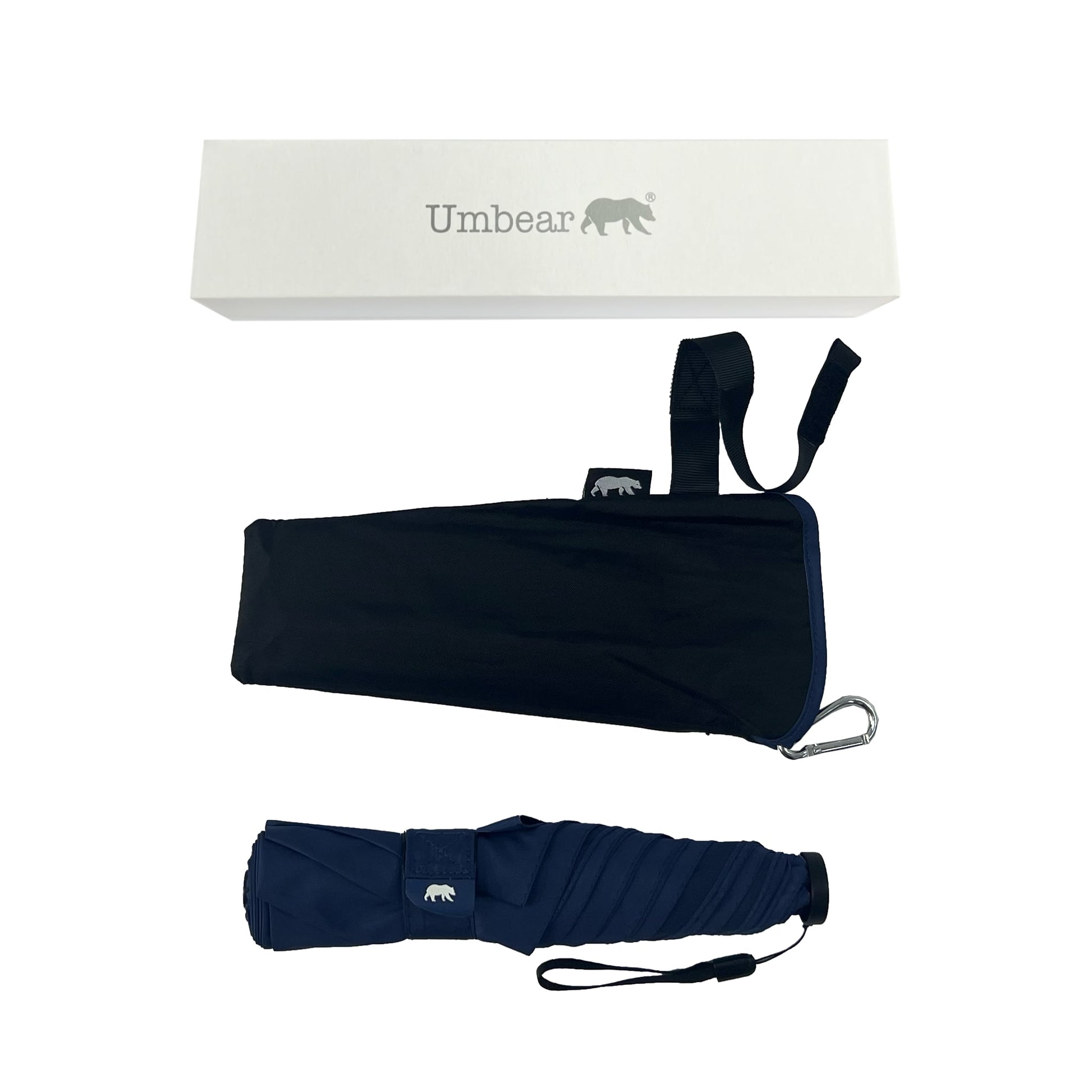 Umbear 藍色手動42寸超輕碳纖維傘骨防風超潑水縮骨遮雨傘傘套及收納盒