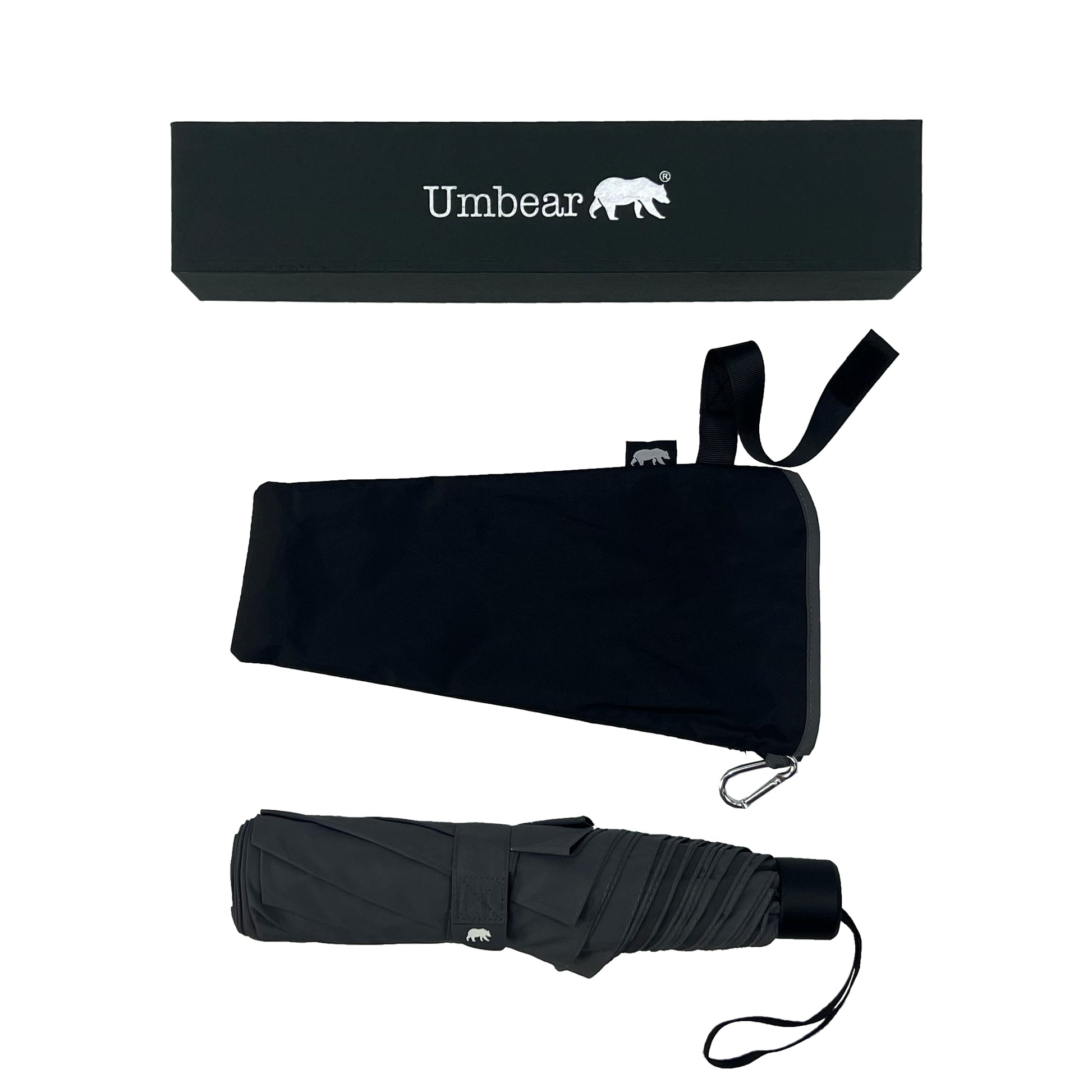 Umbear 灰色超輕手動50吋碳纖維傘骨防風超潑水縮骨遮雨傘雨傘傘套及收納盒