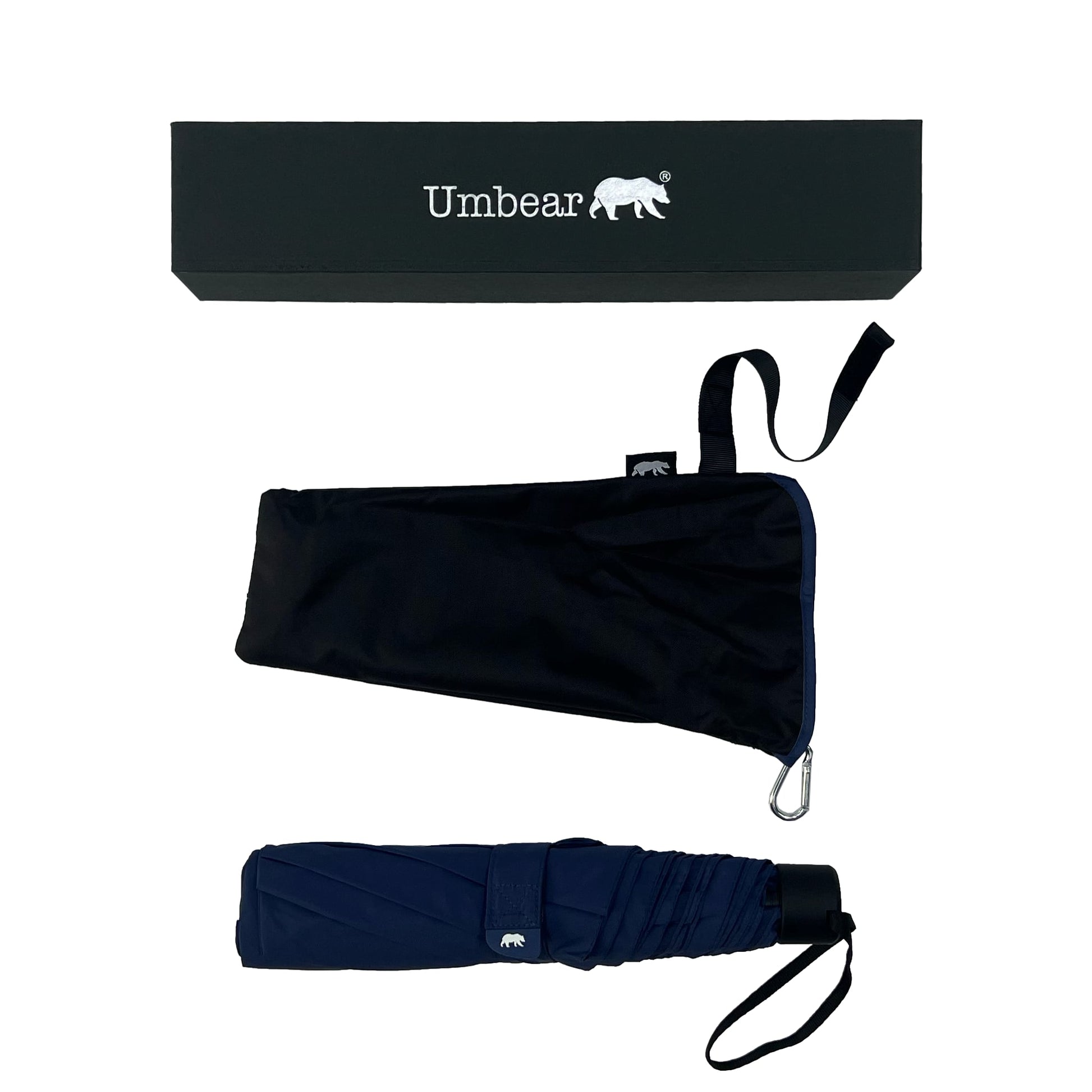 Umbear 藍色超輕手動50吋碳纖維傘骨防風超潑水縮骨遮雨傘傘套及收納盒