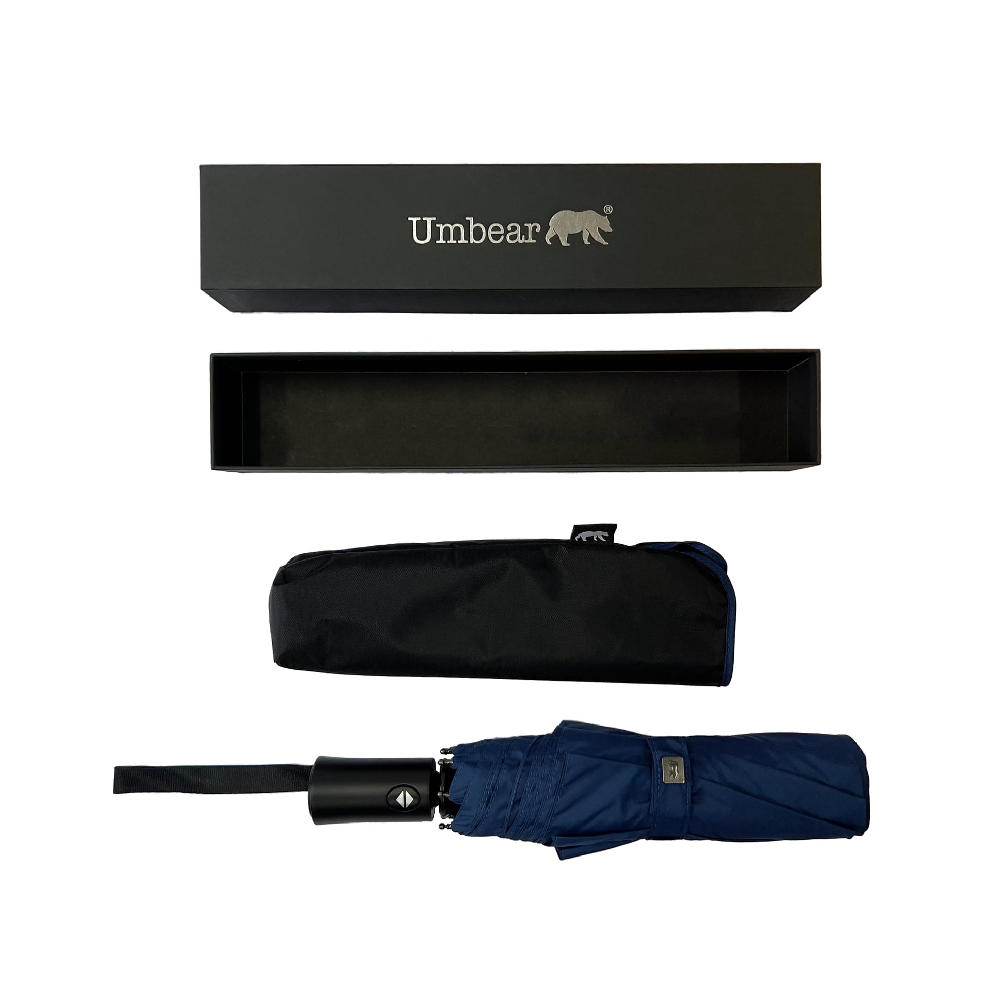 Umbear 藍色自動46吋安全式開收防風超潑水短雨傘縮骨遮傘套及收納盒
