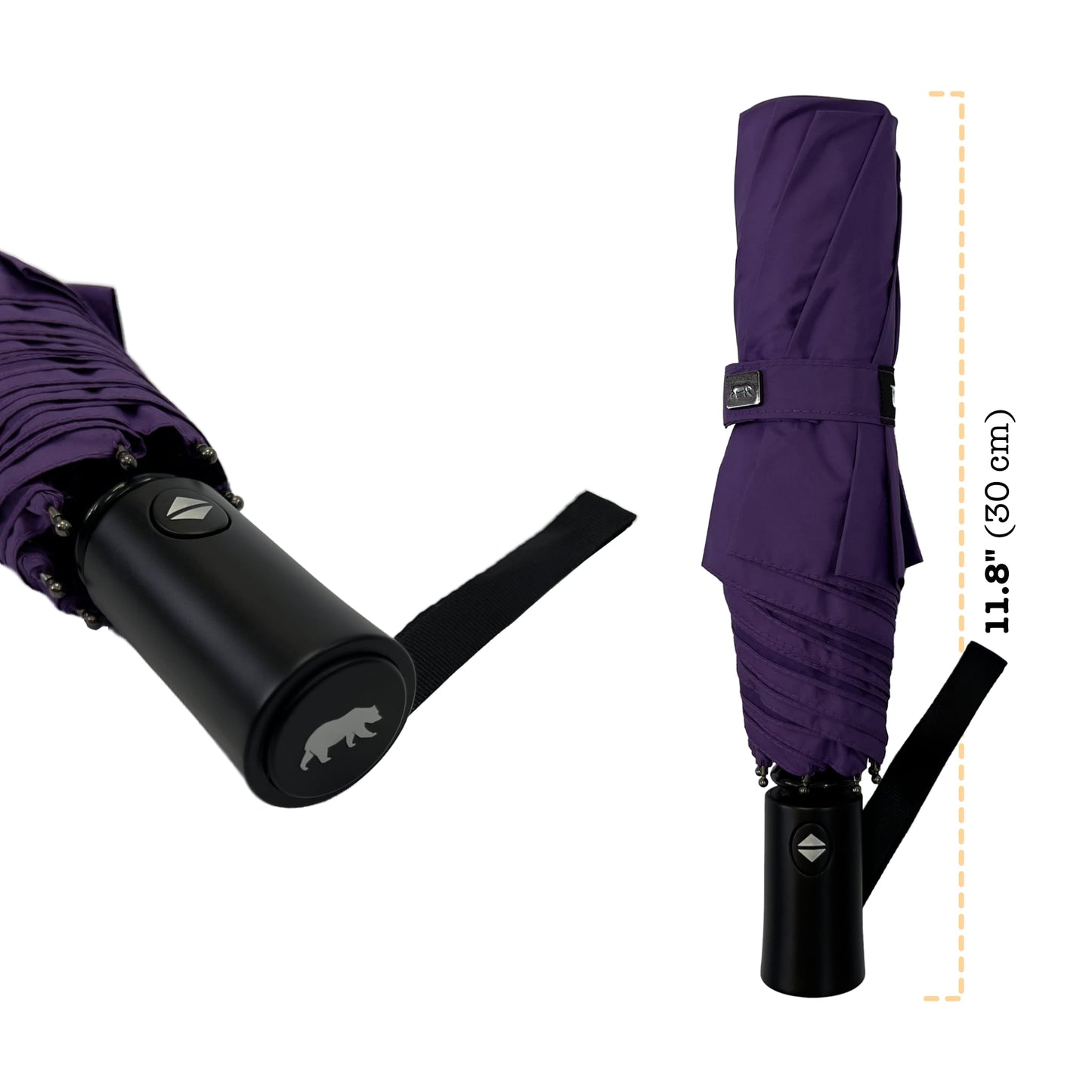 Umbear 紫色自動46吋安全式開收防風超潑水短雨傘縮骨遮傘柄