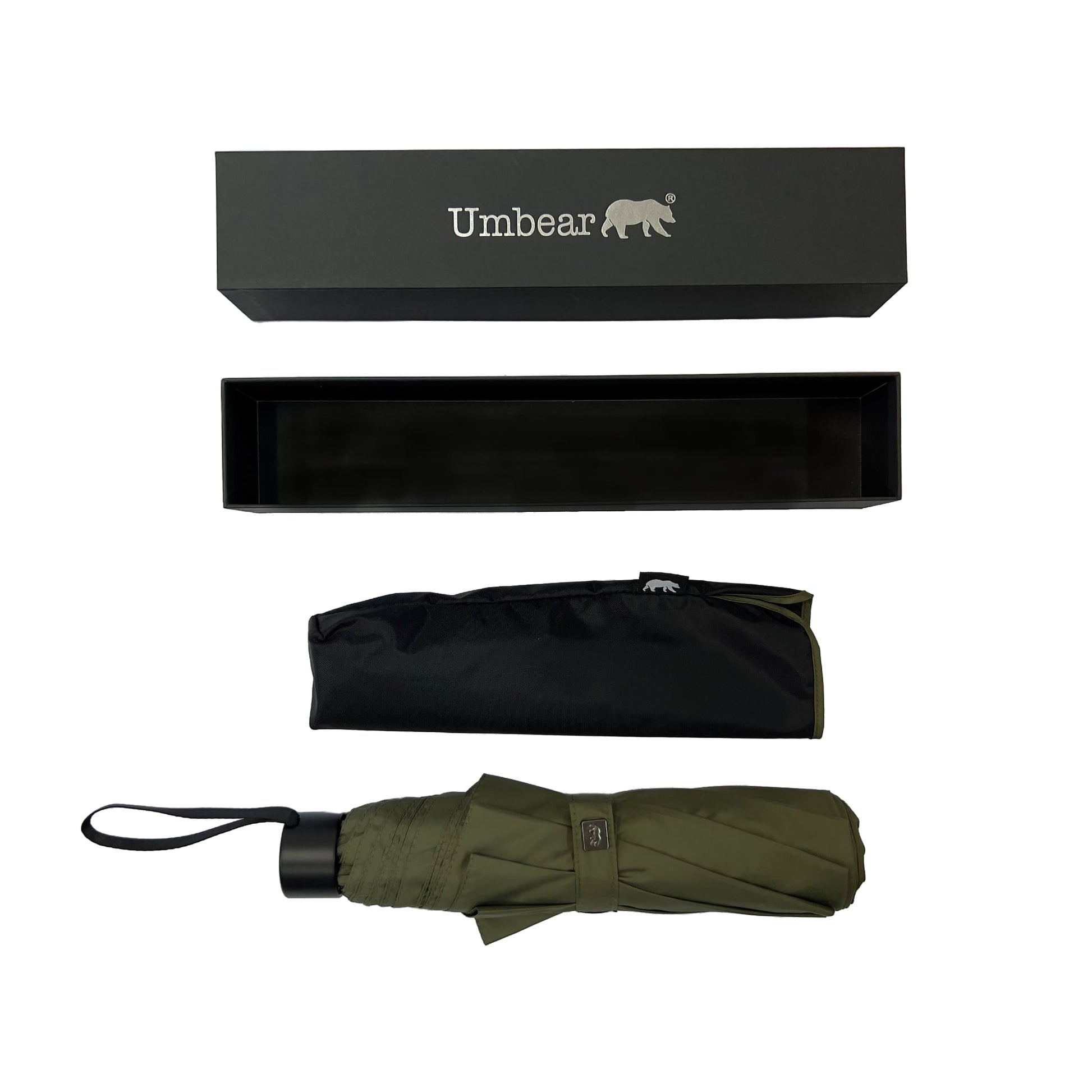 Umbear 綠色手開51吋防風超潑水短雨傘縮骨遮傘套及收納盒