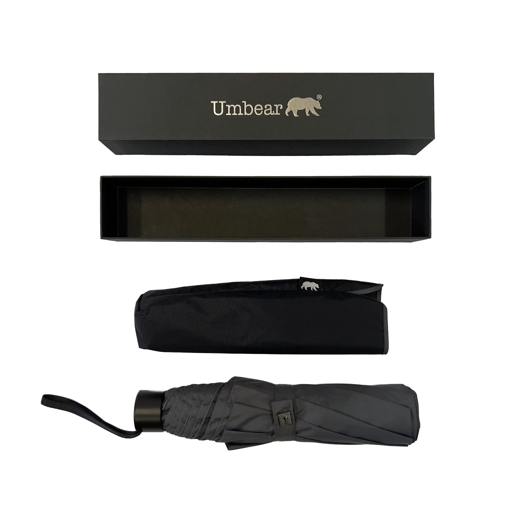 Umbear 灰色手開51吋防風超潑水短雨傘縮骨遮傘套及收納盒