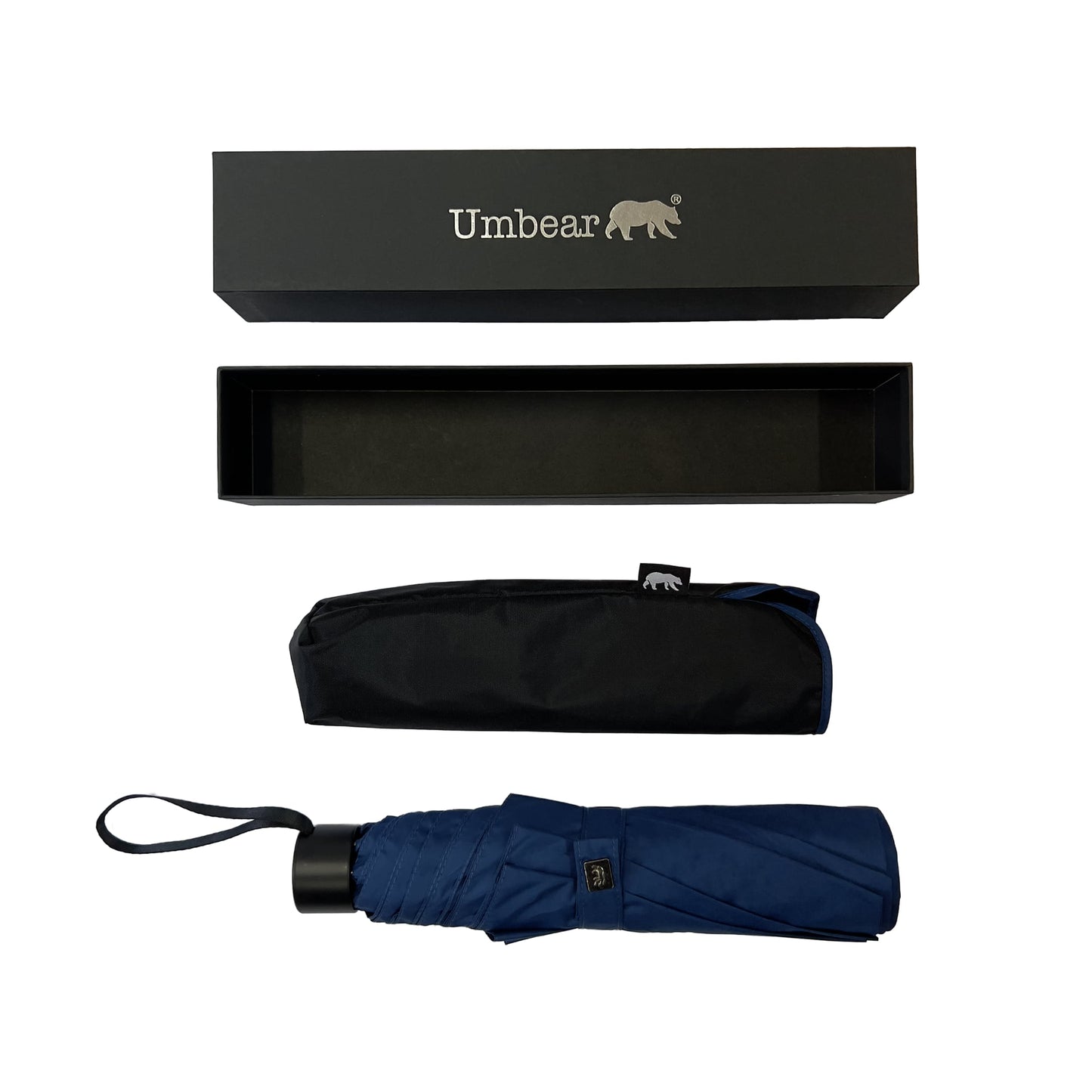Umbear 藍色手開51吋防風超潑水短雨傘縮骨遮傘套及收納盒