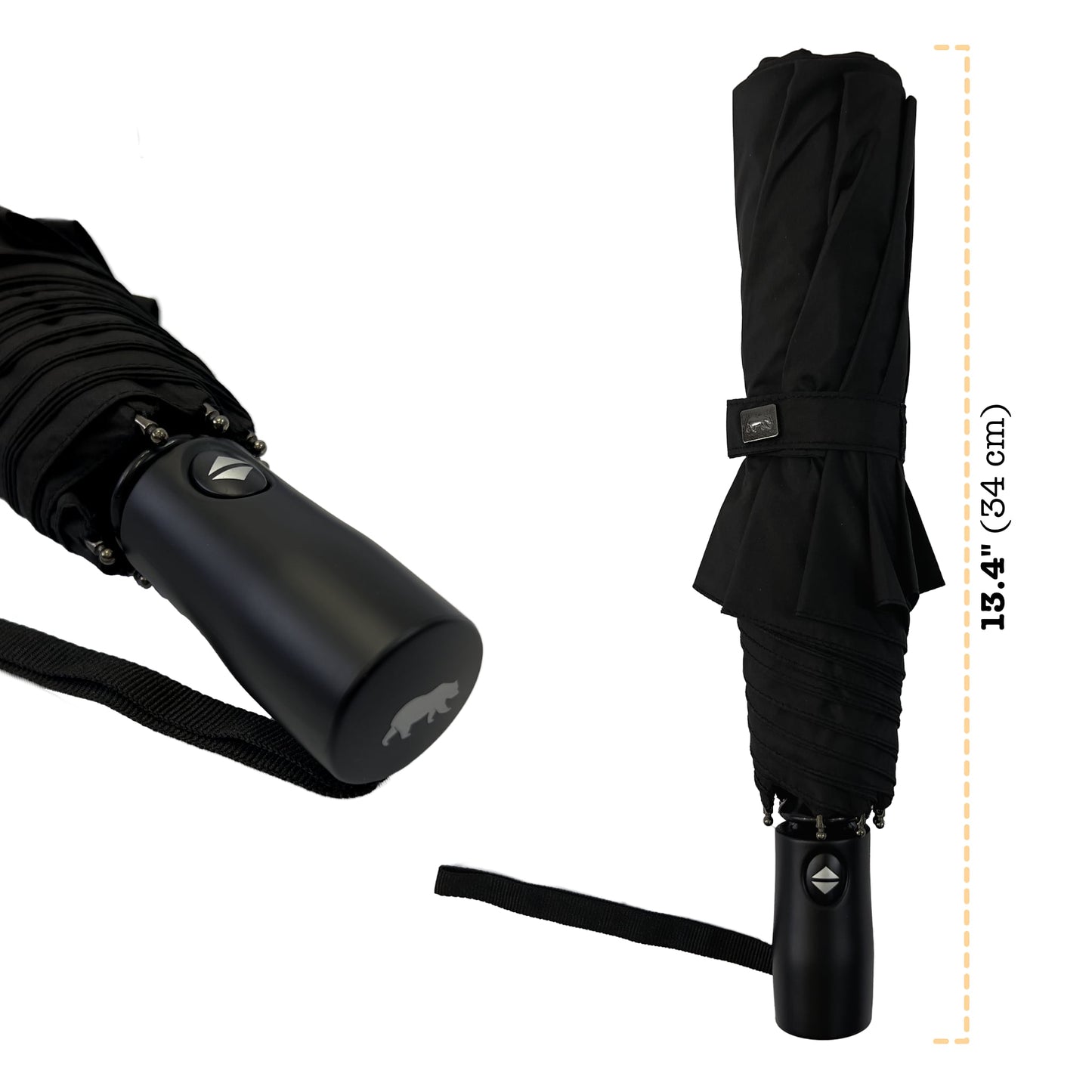 Umbear 黑色自動55吋安全式開收防風超潑水短雨傘縮骨遮傘柄