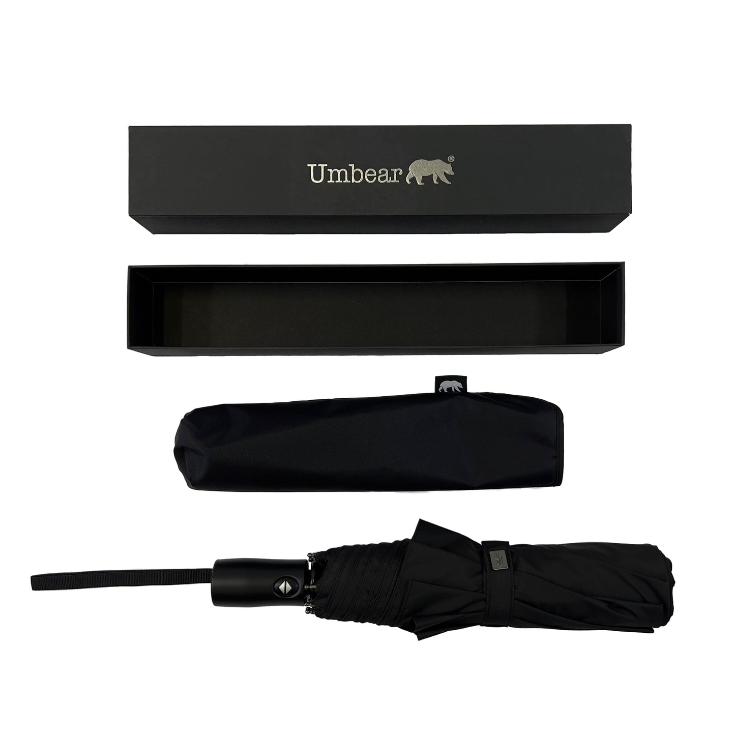 Umbear 黑色自動55吋安全式開收防風超潑水短雨傘縮骨遮傘套及收納盒