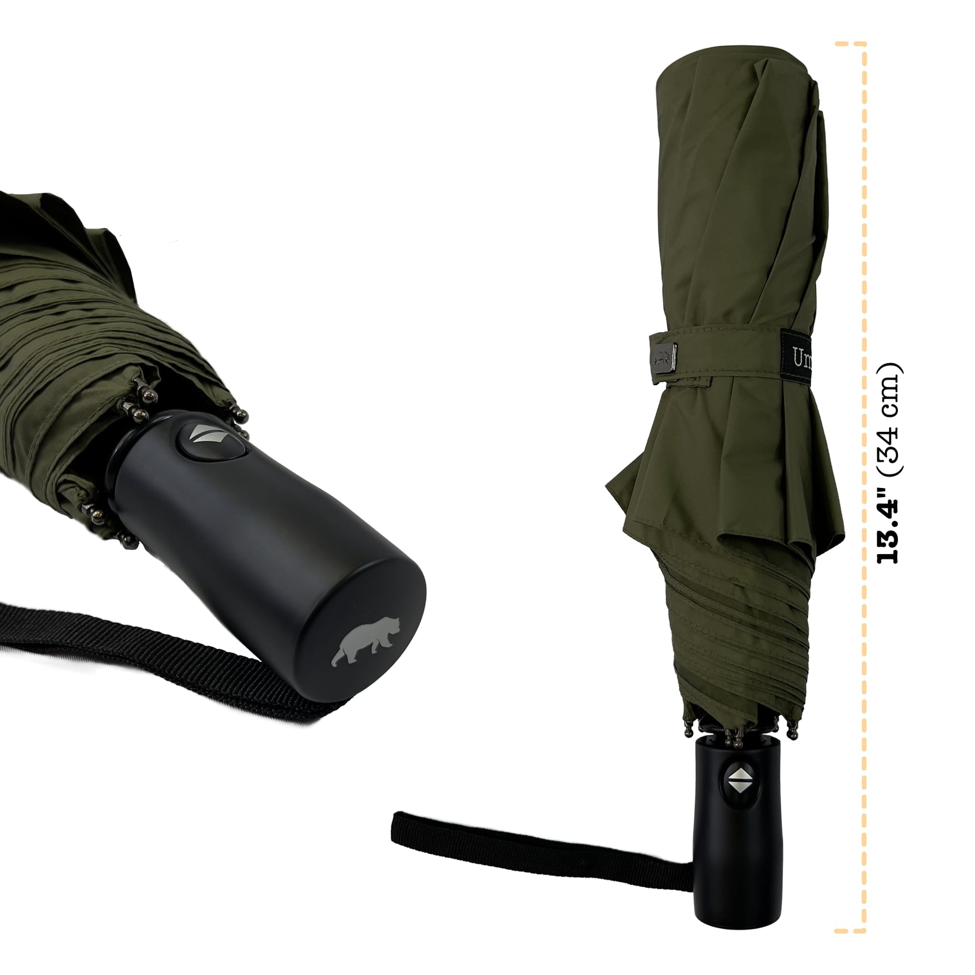 Umbear 綠色自動55吋安全式開收防風超潑水短雨傘縮骨遮傘柄