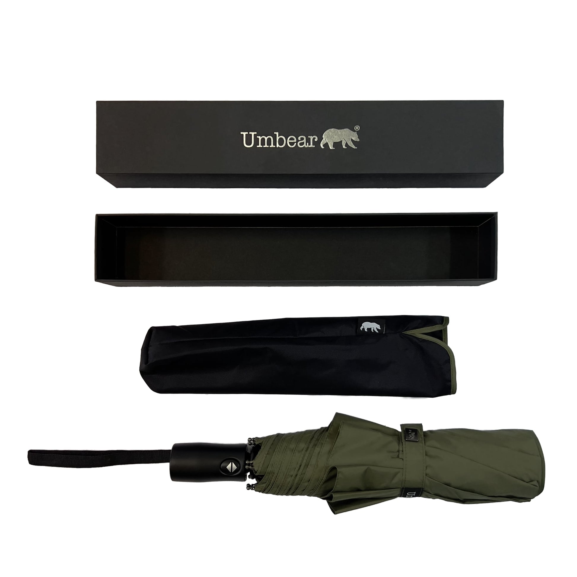 Umbear 綠色自動55吋安全式開收防風超潑水短雨傘縮骨遮傘套及收納盒