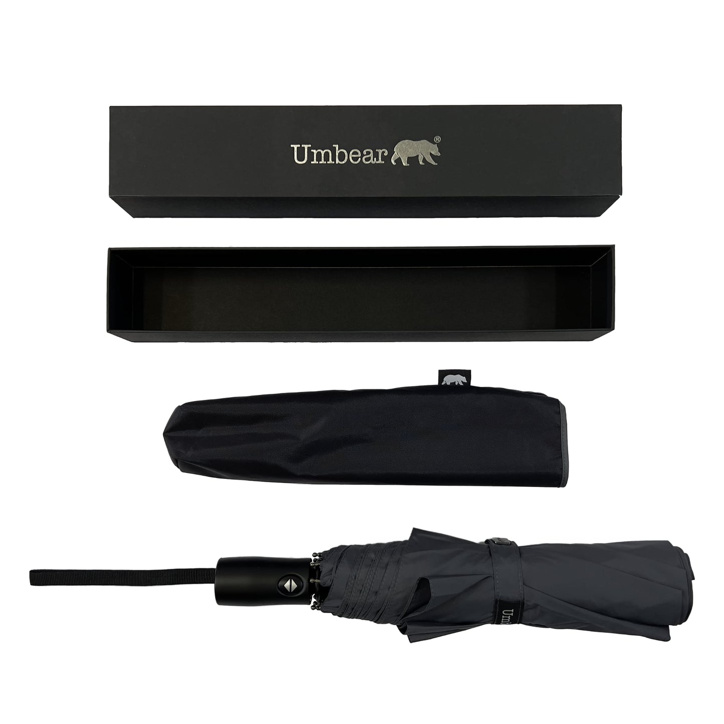 Umbear 灰色自動55吋安全式開收防風超潑水短雨傘縮骨遮傘套及收納盒