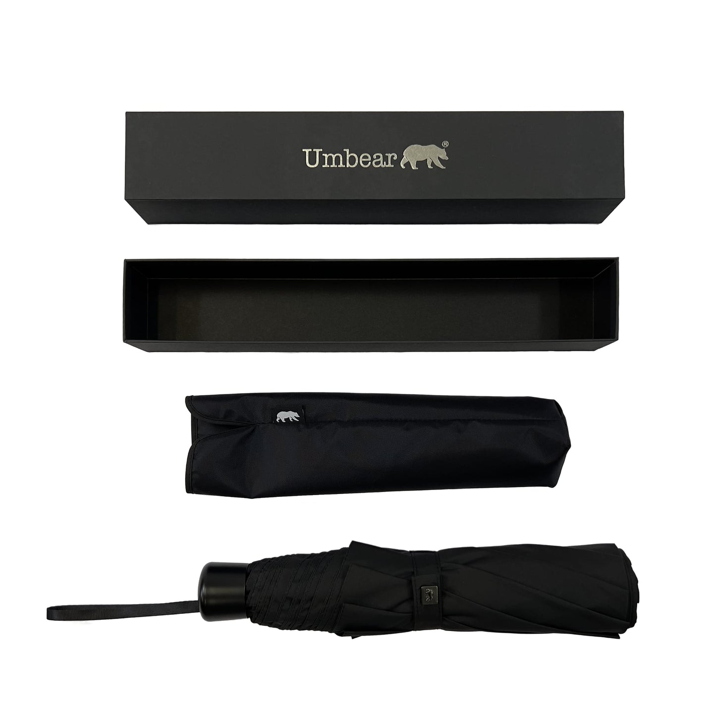 Umbear 黑色手開60吋特大防風超潑水短雨傘縮骨遮傘套及收納盒