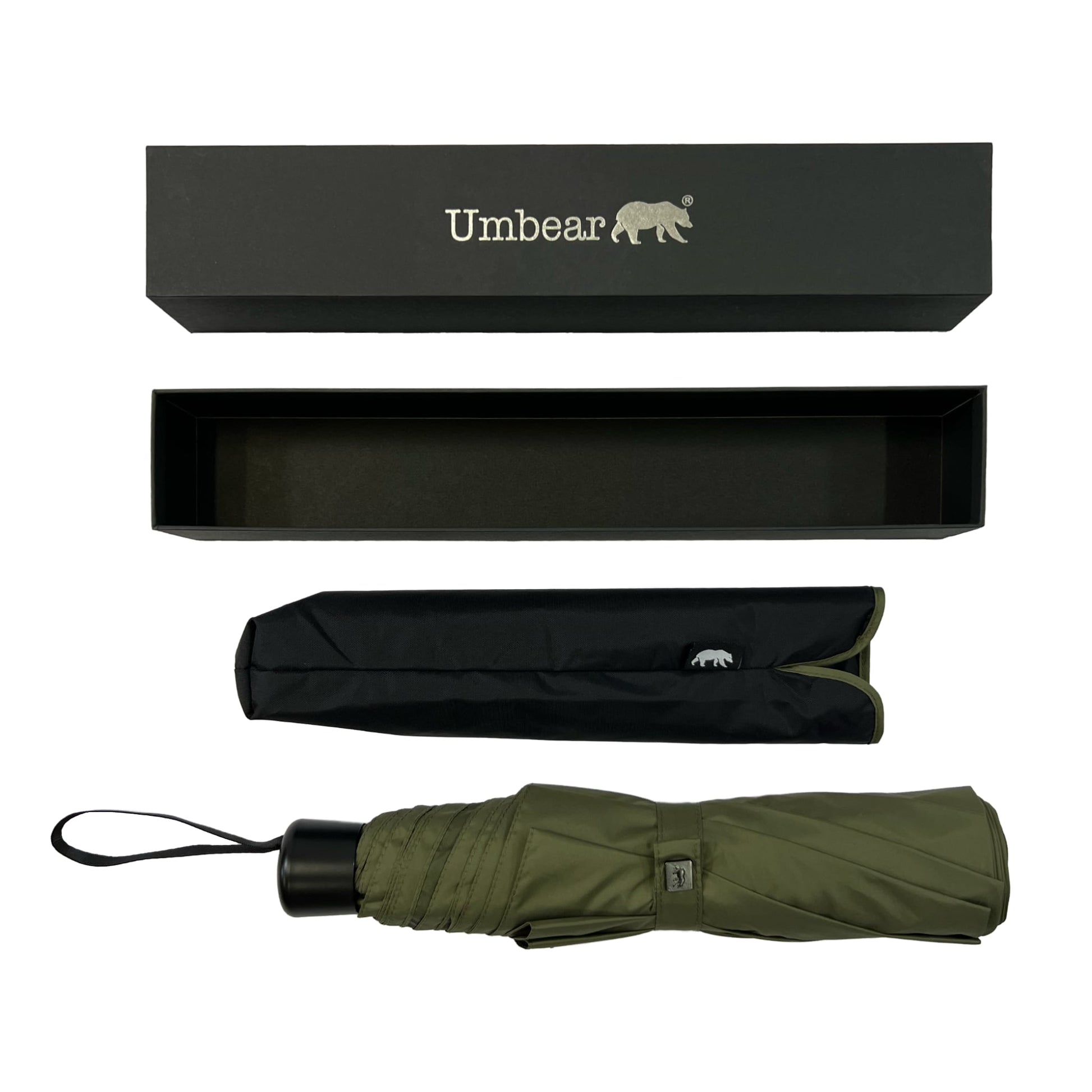 Umbear 綠色手開60吋特大防風超潑水短雨傘縮骨遮傘套及收納盒