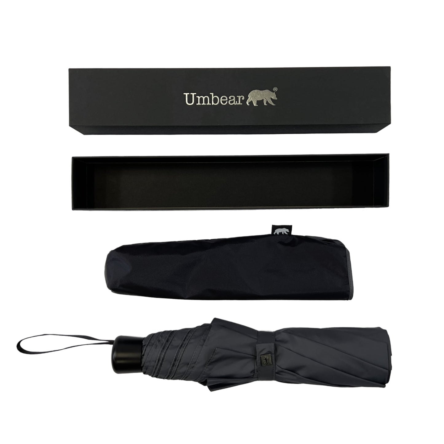 Umbear 灰色手開60吋特大防風超潑水短雨傘縮骨遮傘套及收納盒