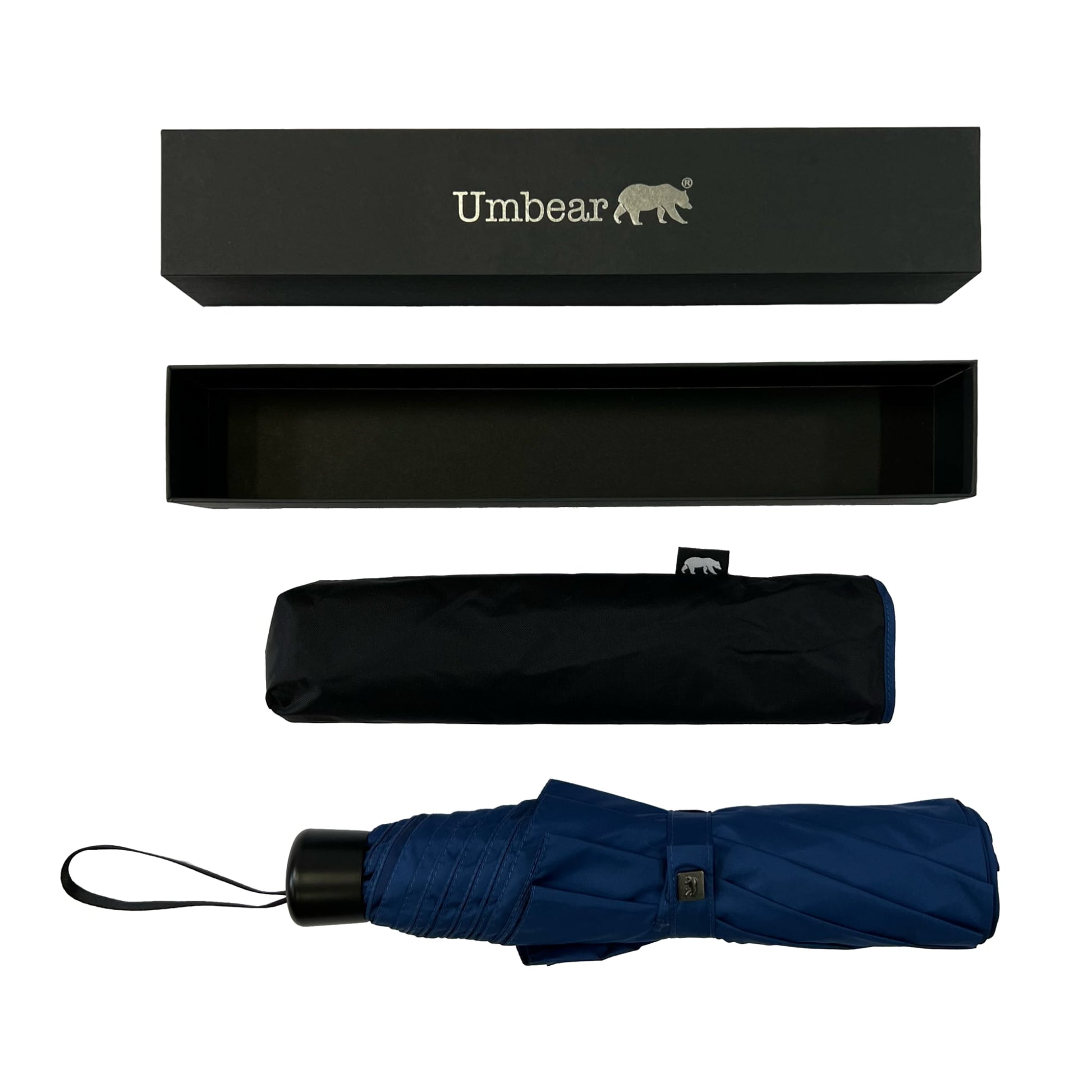 Umbear 藍色手開60吋特大防風超潑水短雨傘縮骨遮傘套及收納盒